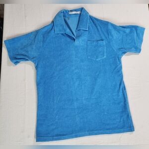 Criquet Polo Shirt Mens Medium Blue Terry Cloth Classic Fit Short Sleeve Golf